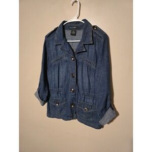 French‎ Cuff  Denim Blue Jean Jacket Shacket Women's Size Medium